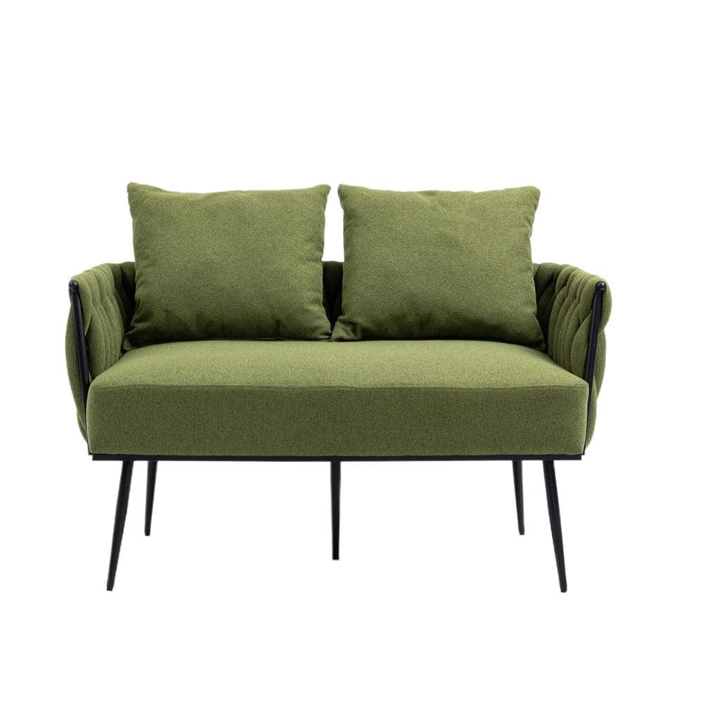 HOMEFUN 45 in. Olive Green Linen Fabric 2-Seater Loveseat with Metal ...