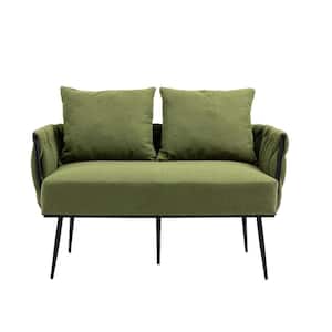 45 in. Olive Green Linen Fabric 2-Seater Loveseat with Metal Legs