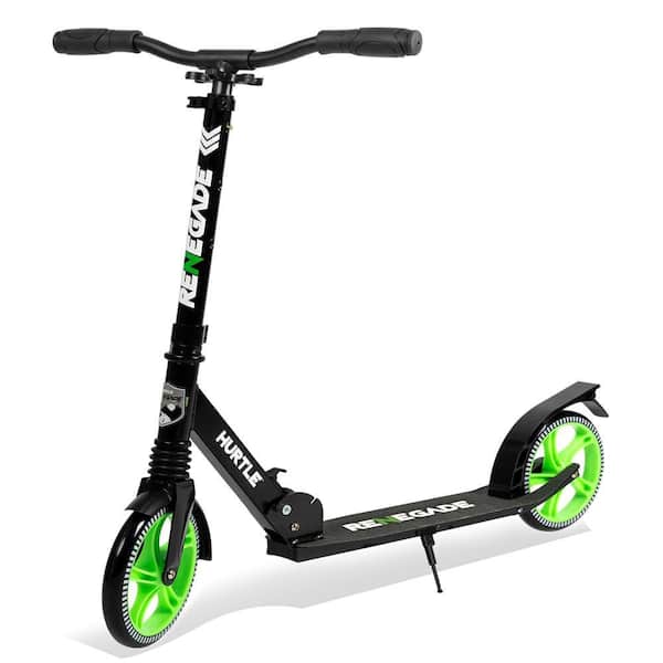 HURTLE Lightweight and Foldable Kick Scooter Adjustable for Teens and Adult, Alloy Deck with High Impact Wheels Green