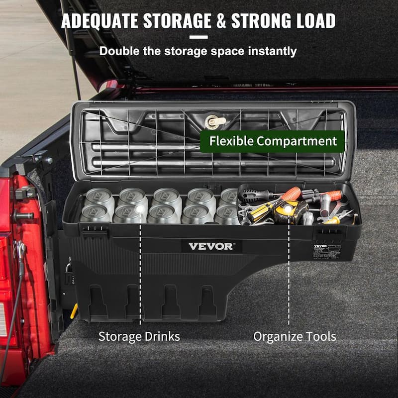 28 in. ABS Truck Bed Storage Box 6.6 Gal. Driver Side Truck Tool Box with Password Padlock for Ford F150 2015-2020,Black