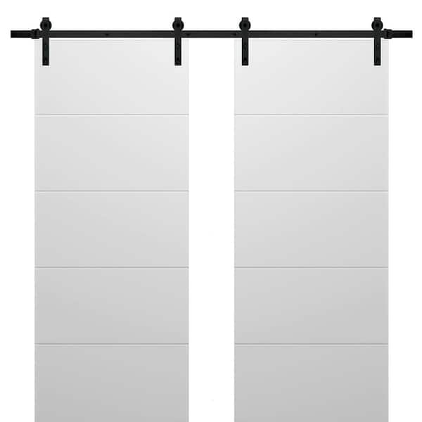 Sartodoors 24 in. x 96 in. 2 Panel Painted White Solid Wood Sliding Barn Door with Hardware Kit