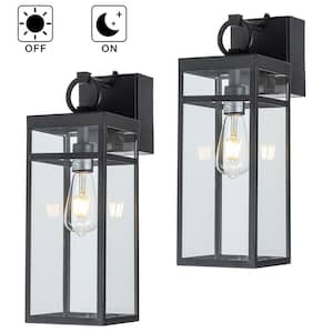 1 Light Black Dusk to Dawn Sensor Outdoor Wall Sconces with Clear Glass and built-in GFCI Outlets (2-Pack）