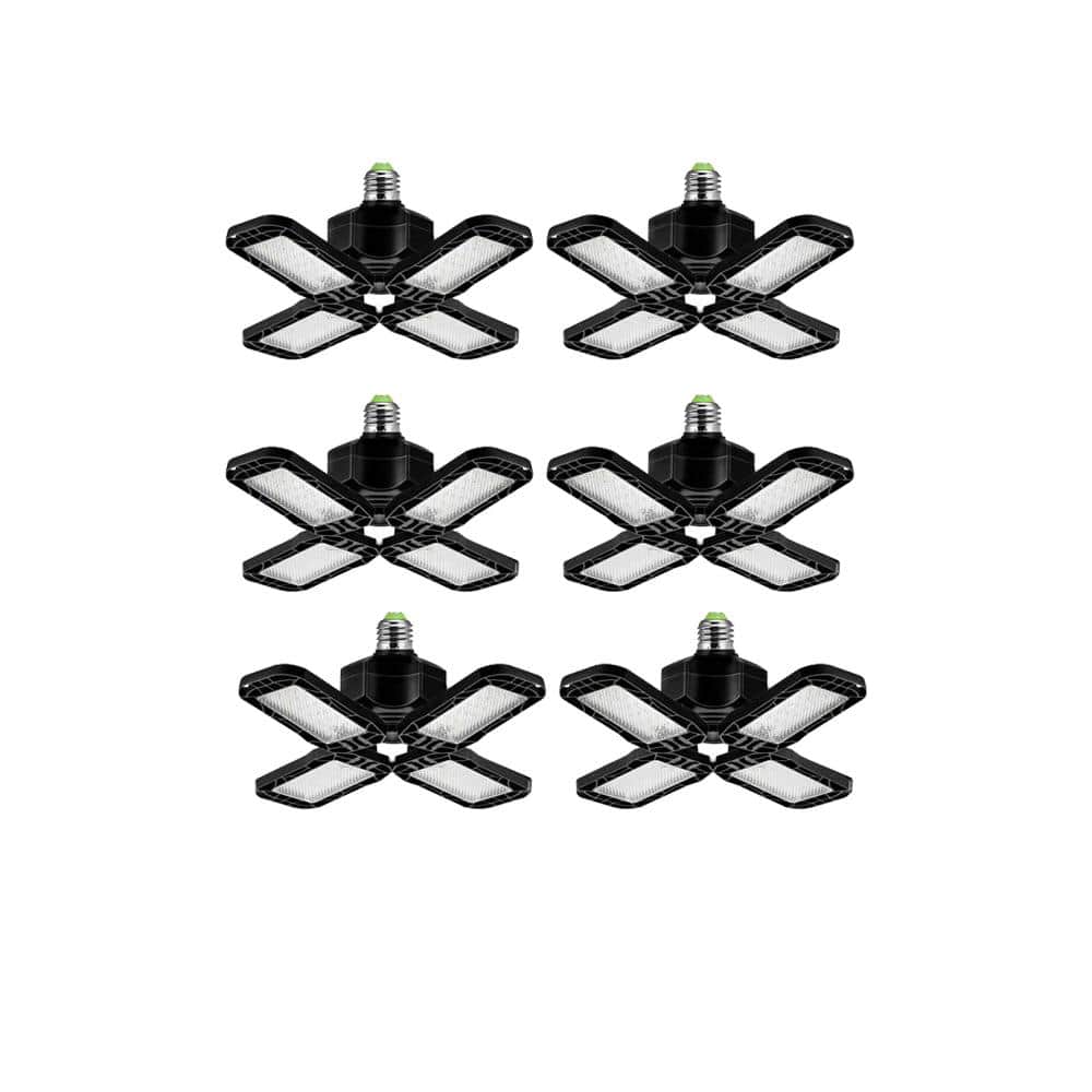 12 in. 80-Watt Black Deformable Adjustable LED Garage Light Ceiling Flush Mount Lighting 4-Leaf 6000K Daylight (6-Pack) price history on PriceWatchPro