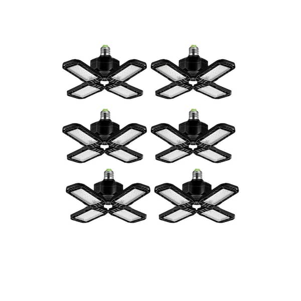 12 in. 80-Watt Black Deformable Adjustable LED Garage Light Ceiling Flush Mount Lighting 4-Leaf 6000K Daylight (6-Pack)