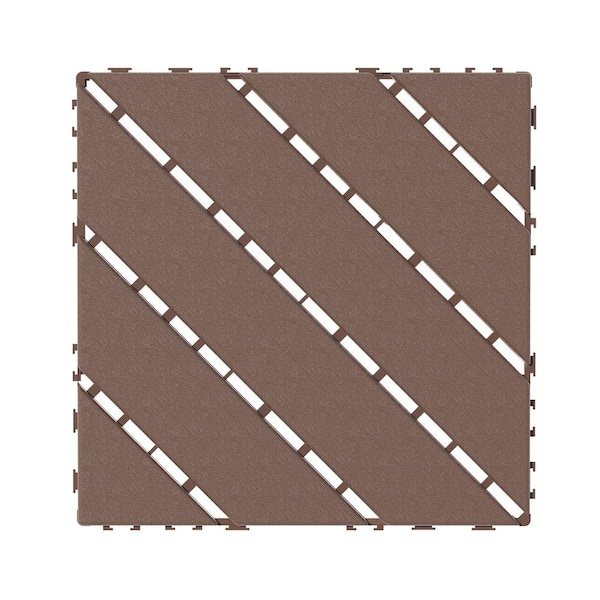 44 Pieces All Weather Outdoor Deck Brown Plastic Patio Tiles, 12 in. x 12 in.