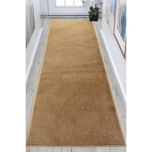 Custom Size Runner Rug Soft Collection Solid Beige 26 in. W x 588 in. L Stair Runner 106.17 sq. ft.