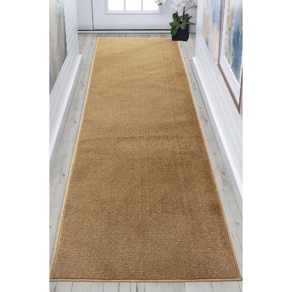 Custom Size Runner Rug Soft Collection Solid Beige 36 in. W x 396 in. L Stair Runner 99 sq. ft.