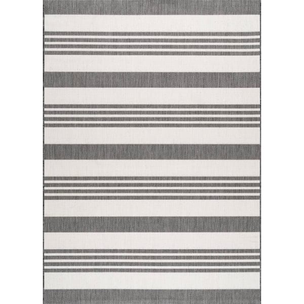 Robin Striped Coastal Beige 5 ft. x 8 ft. Patio Area Rug