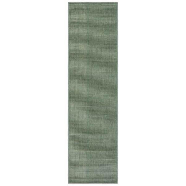 Courtyard Dark Green/Beige 2 ft. x 8 ft. Solid Color Indoor/Outdoor Runner Rug