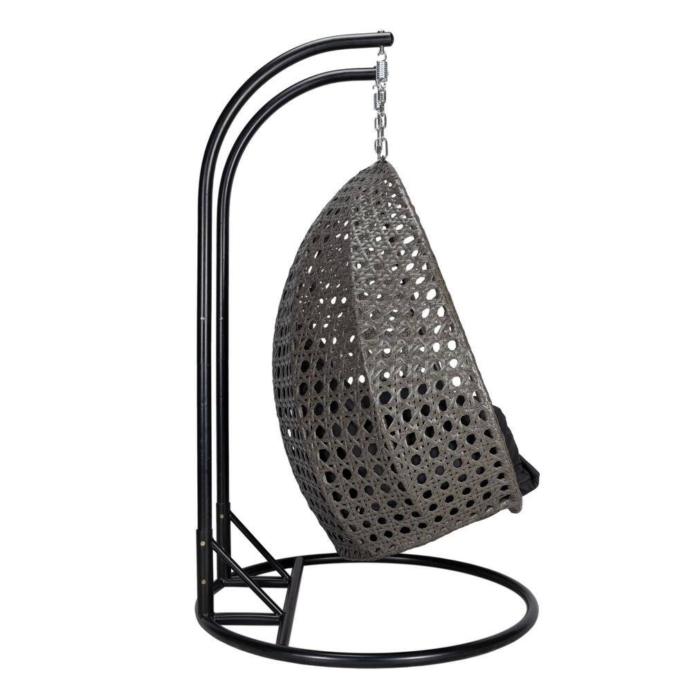 Charcoal Wicker Hanging Egg Chair with Black Cushions