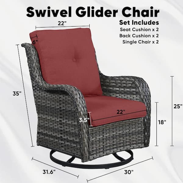 Arcline 3-Piece Patio Gray Wicker Outdoor Chat Sets with Red Olefin Cushions and Matching Side Table