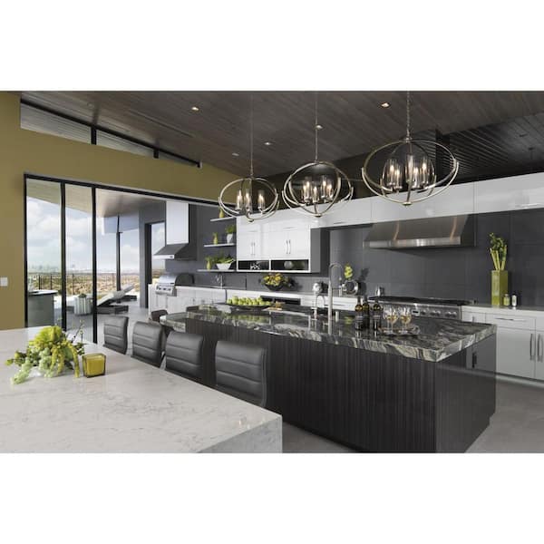 Evoke Collection 33-3/4 in. 5-Light Polished Nickel Clear Glass Luxury Transitional Pendant Chandelier Dining Light