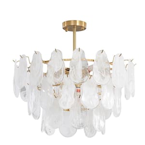 6-Light Gold Modern Crystal Chandelier, 3-Tiers Round Hanging Ceiling Pendant Light for Living Room, Bulbs Included