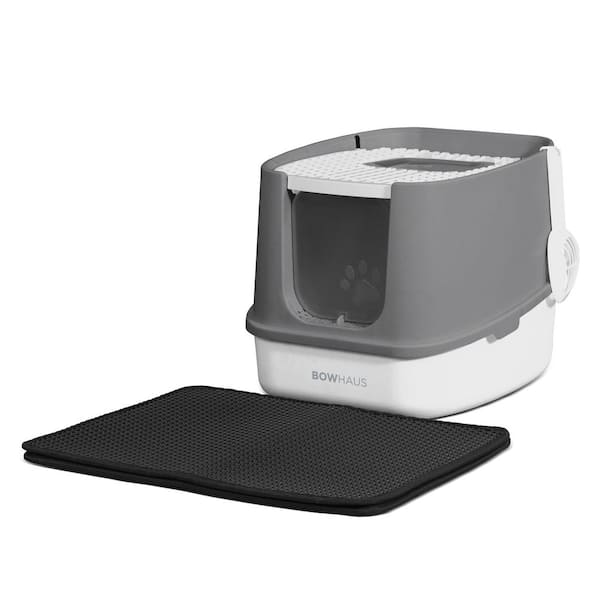 Grey Fully Enclosed 17.5 in. L x 20.5 in. W Plastic Cat Litter Box with Lid, Scoop, Mat and Odor Fitter