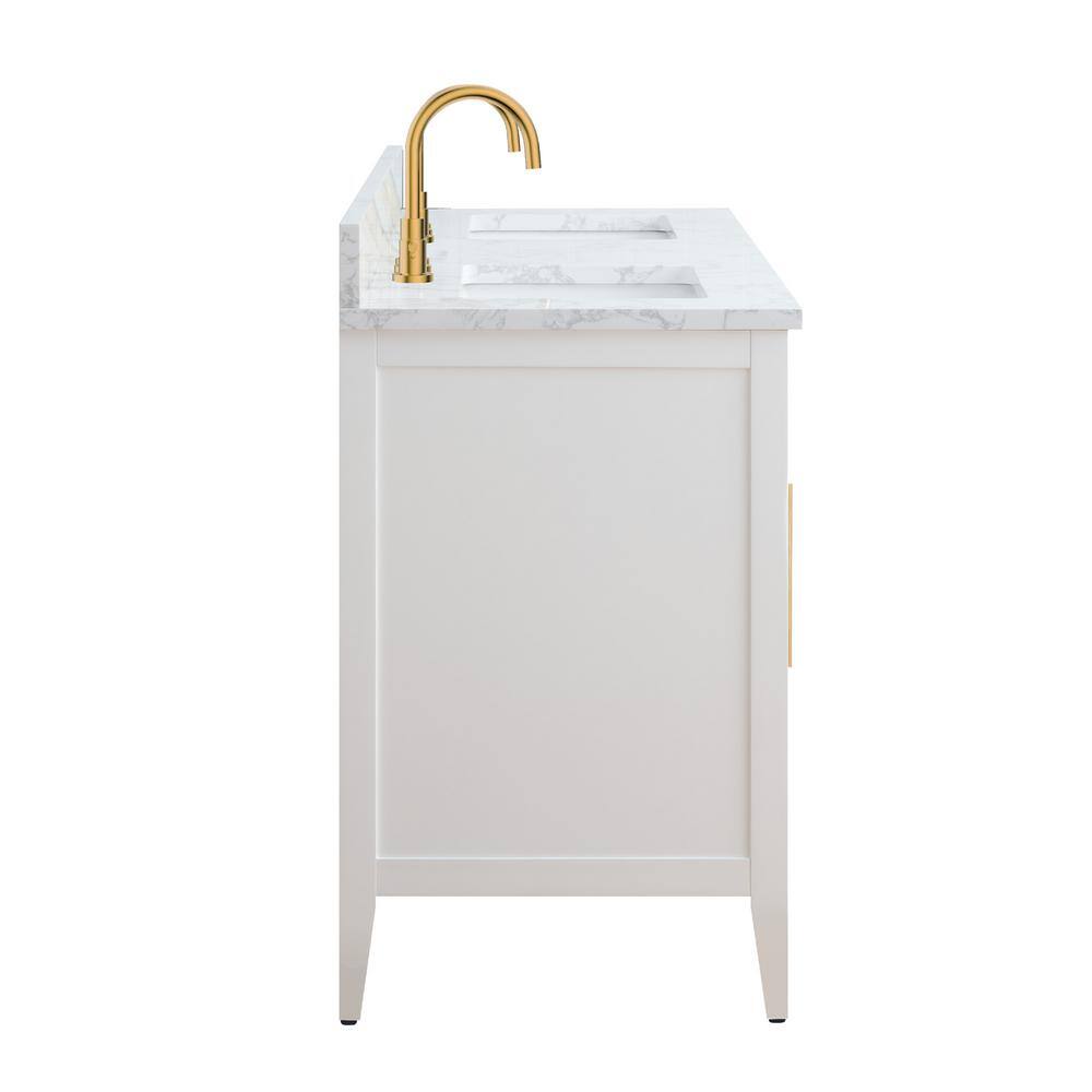 72'' White Poplar Double Sink Bathroom Vanity with Marble Top