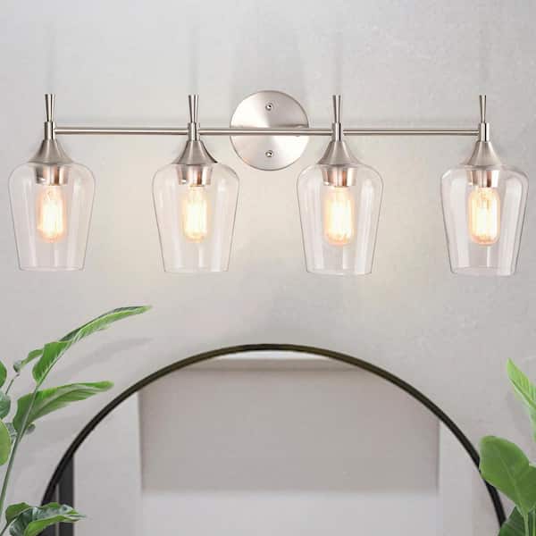 Edvivi Arlo 30 in. 4-Lights Brushed Nickel Vanity Light with Clear Glass Shades