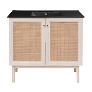 Classe 36 in. W Bathroom Vanity in White Oak with Black, 3-Hole Ceramic Sink Top