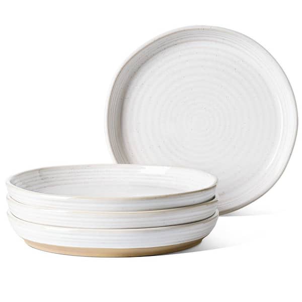 10 in. White Ceramic Dinner Plates Set of 4, Large Modern White Plate Set for Kitchen, Microwave and Dishwasher Safe