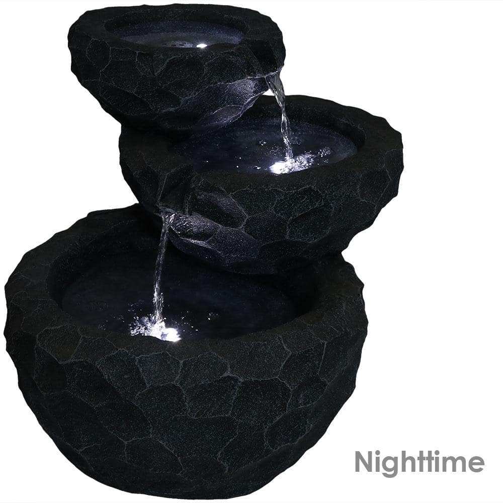 Gray Polyresin 3-Tier Solar Powered Outdoor Fountain