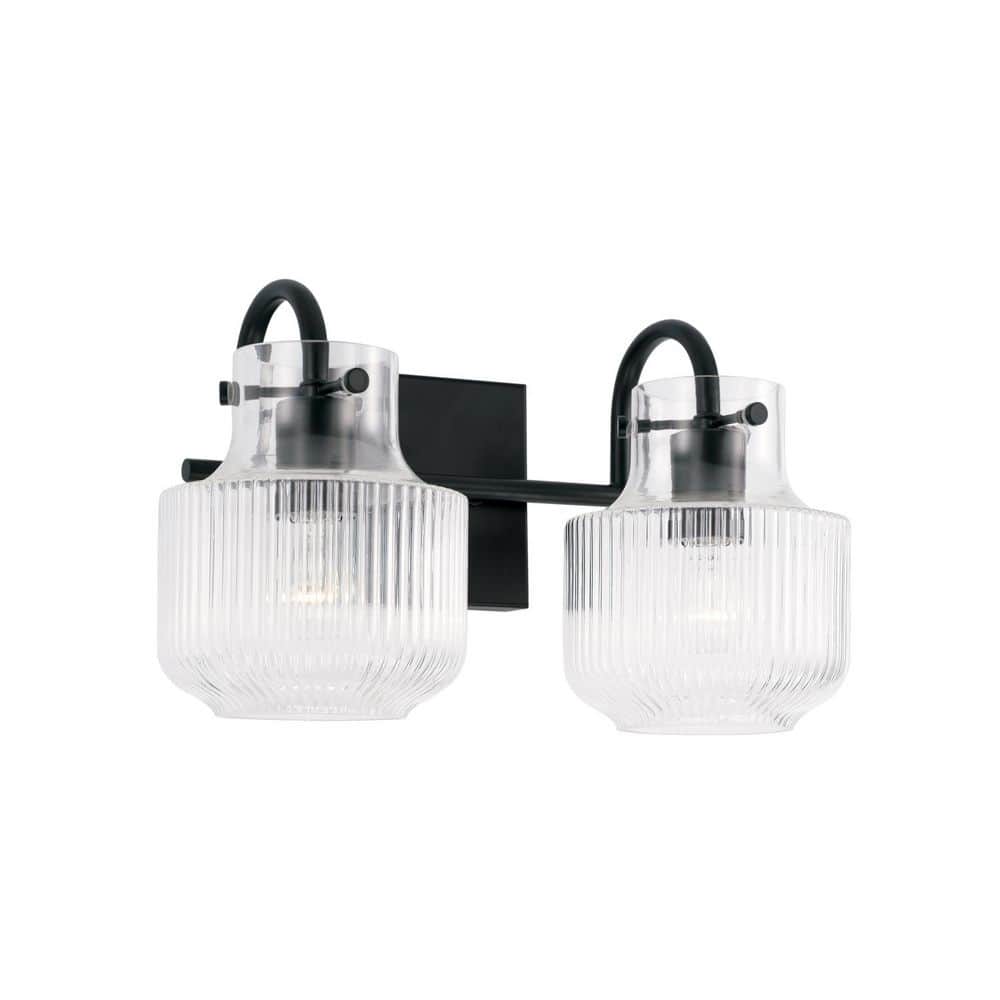 Nyla 15 in. W x 9 in. H 2-Light Matte Black Vanity Light with Clear Fluted Glass price history on PriceWatchPro