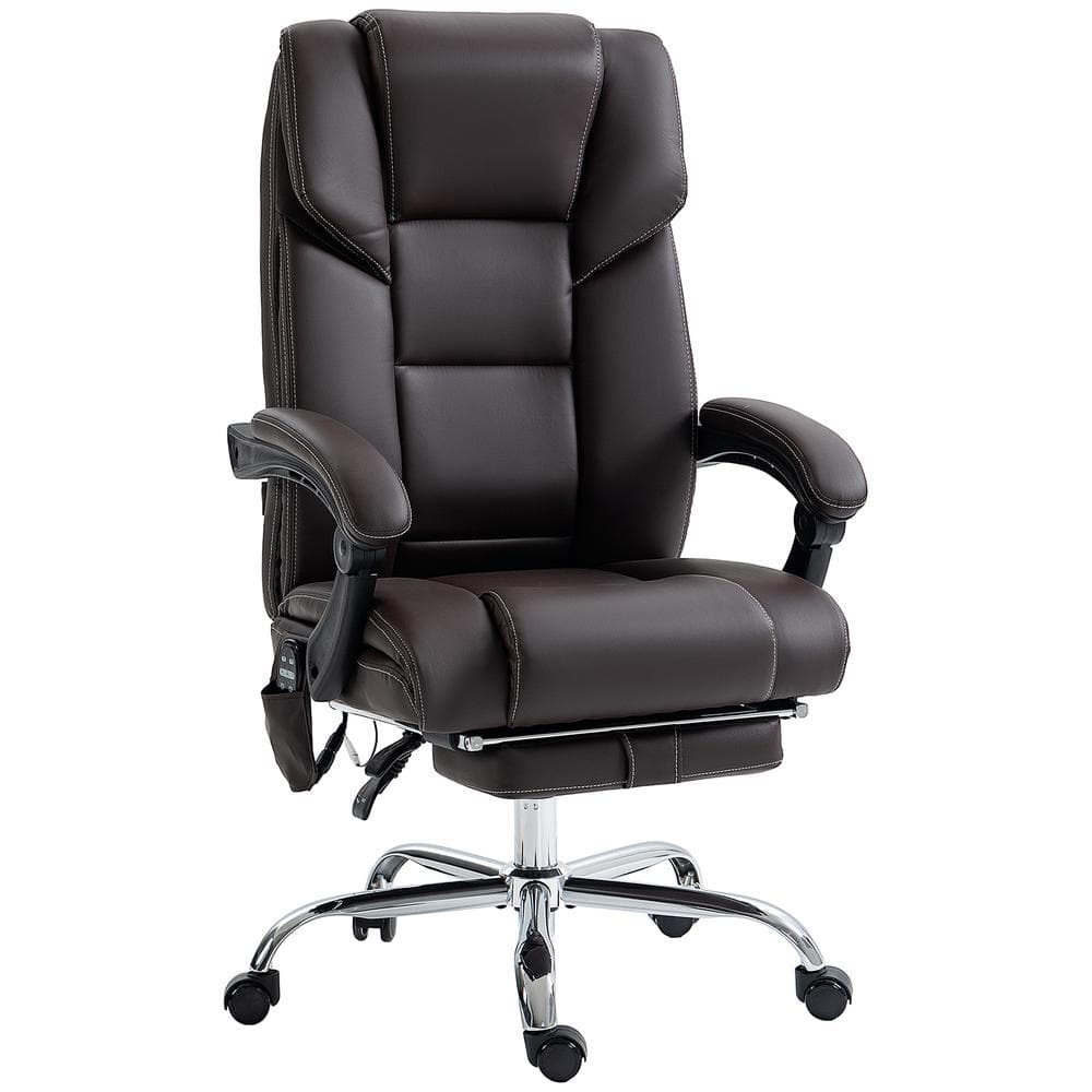 Polyester Massage Office Chair with Lumbar Heat, Footrest, Brown