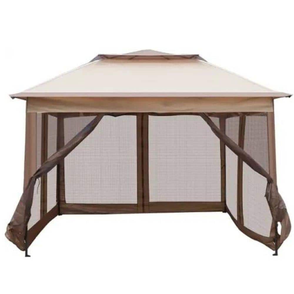 Gazebo 10 ft. x 10 ft. Beige Pop-Up Canopy with Mesh Sidewall and Height Ad