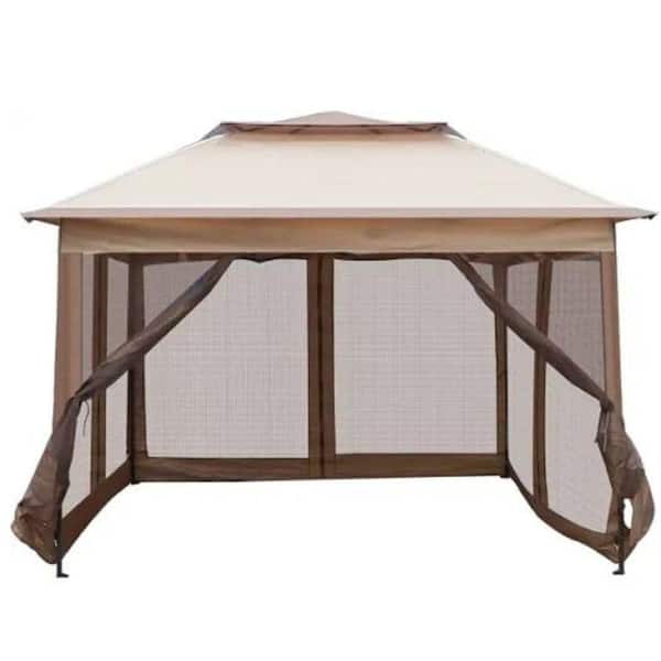 Unbranded Gazebo 10 ft. x 10 ft. Beige Pop-Up Canopy with Mesh Sidewall and Height Adjustable Outdoor Party Tent