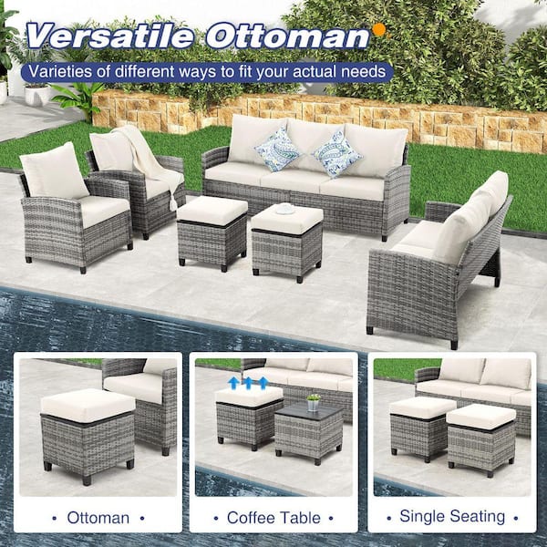 MIRAFIT Gray Wicker 6-Piece Outdoor Sectional Set with Beige