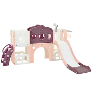 Purple HDPE Indoor and Outdoor Playset with Slide and Basketball Hoop