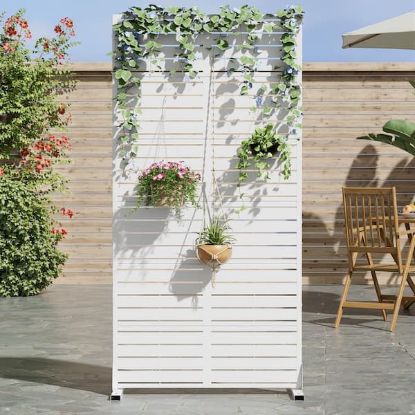 Dovelina 35 in. x 72 in. White Textured Metal Garden Screens Outdoor Privacy Screen