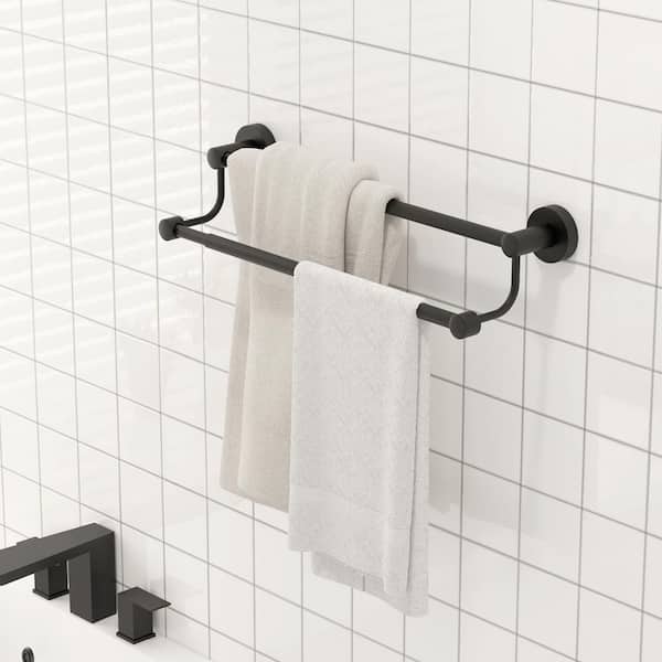 28.5 in. Wall Mounted Adjustable Double Bath Towel Bar in Black, Heavy Duty SUS304 Stainless Steel Towel Holder