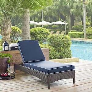 Palm Harbor Wicker Outdoor Chaise Lounge with Navy Cushions