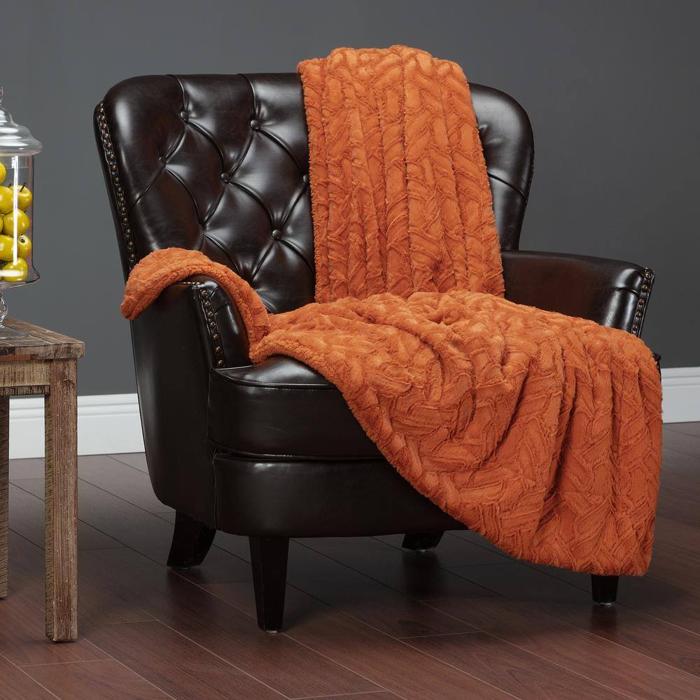 Faux Fur Orange Soft Cloud Embossed Textured Throw Blanket, 50 x 65 in. price history on PriceWatchPro