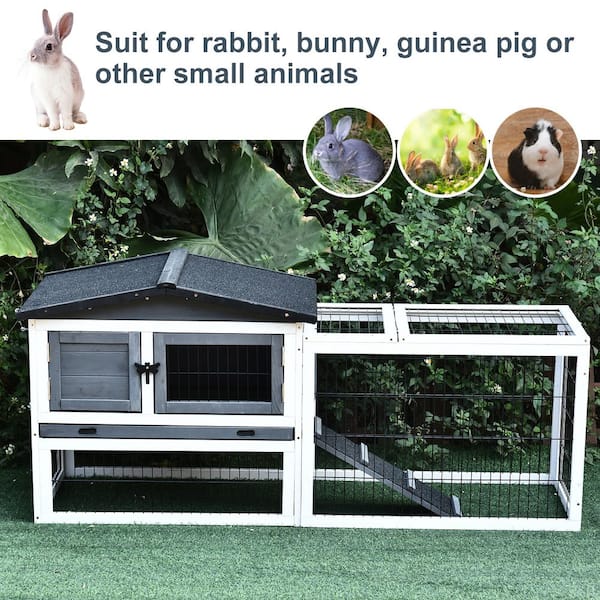 PawHut Wooden Indoor Rabbit Hutch Elevated Cage Habitat with No Leak Tray  Enclosed Run with Wheels - Small D51-126BN - The Home Depot
