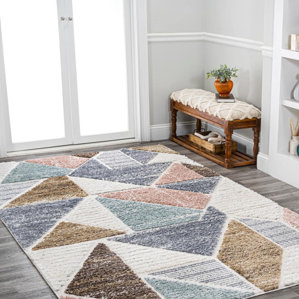 Ivory Geometric Synthetic Flat Woven Reversible Area Rug