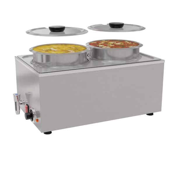 Koolmore 8 qt. Stainless Steel Countertop Food Warmer with Faucet, Soup Station and Buffet Table with Two Serving Sections