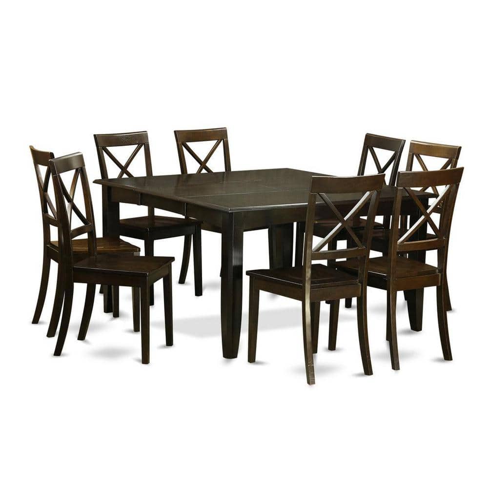 Cappuccino Finish Solid Wood Square Dining Table Set with 8 High Back Chairs