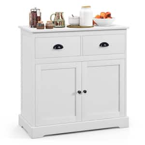 White Wood 31.5 in. Kitchen Buffet Storage Cabinet with 2-Doors 2 Storage Drawers Anti-Toppling Design