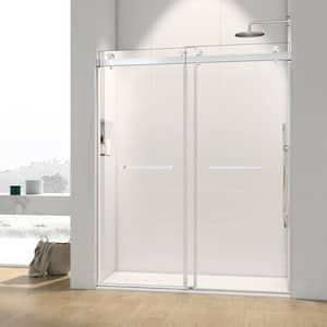 72 in. W x 76 in. H Double Sliding Frameless Shower Door/Enclosure in Brushed Nickel Finish with Clear Glass
