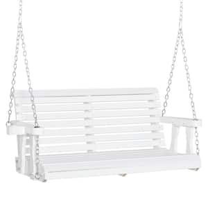 46 in. W Wood Patio Swing with 2 Built-in Cup Holders, Slatted Design, and Chains Included
