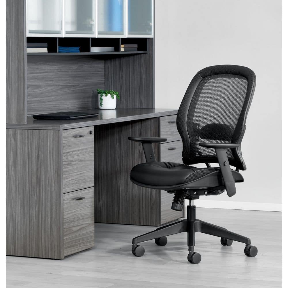 Executive High-Back Swivel Chair with Adjustable Arms in Black Mesh