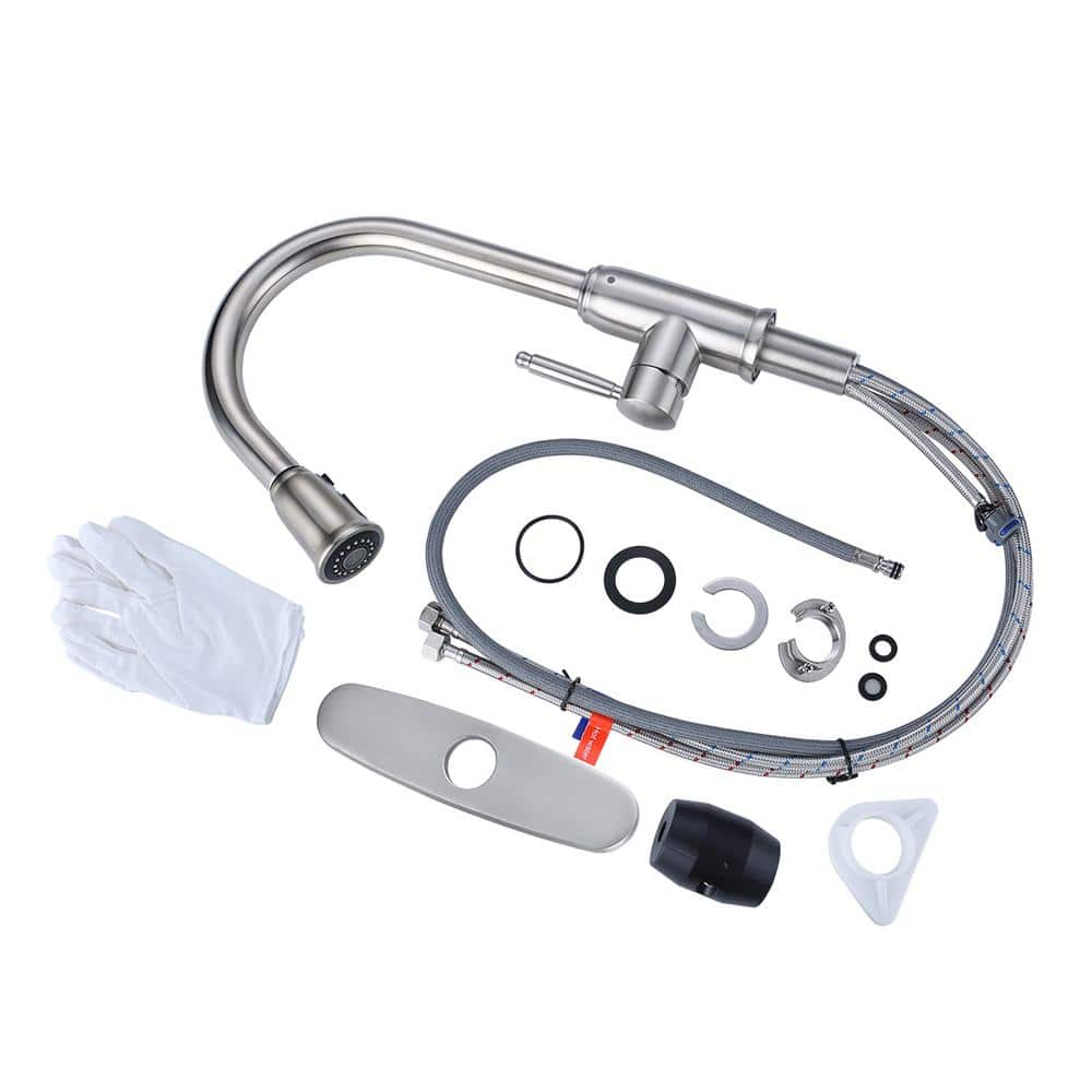 Brushed Nickel Stainless Steel Pull-Down Kitchen Faucet with Soap Dispenser