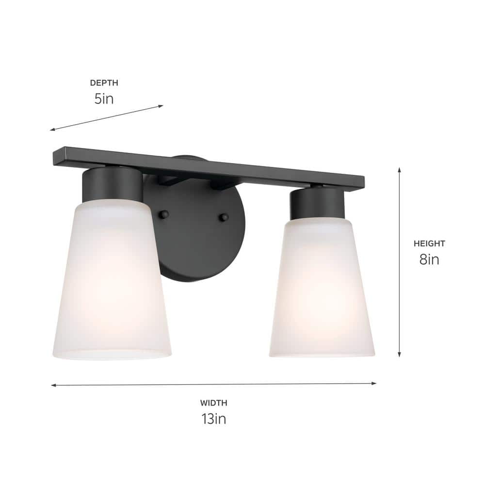 Black Steel 2-Light Vanity with Glass Shades
