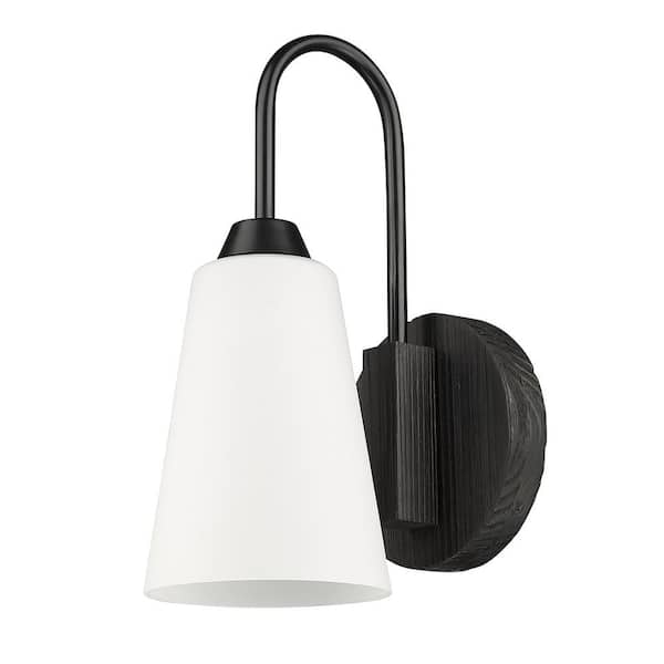 Golden Lighting Neela 1-Light Matte Black Wall Sconce with Opal Glass Shade