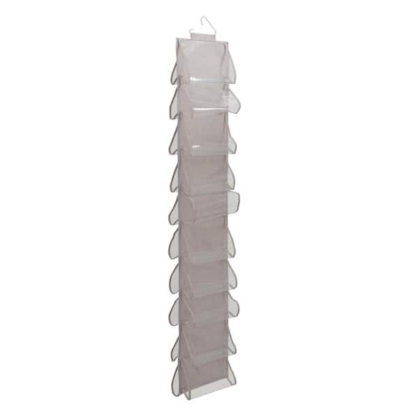 HOUSEHOLD ESSENTIALS 62 in. H 10-Pair Silver Polyester Hanging Shoe Organizer