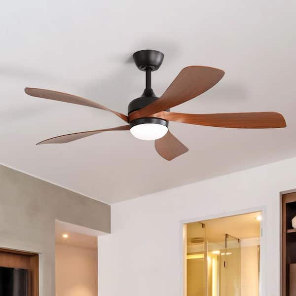 52 In. Indoor/Outdoor Black Smart Downrod Ceiling Fan with Integrated LED and 6 Speed DC Remote APP Control