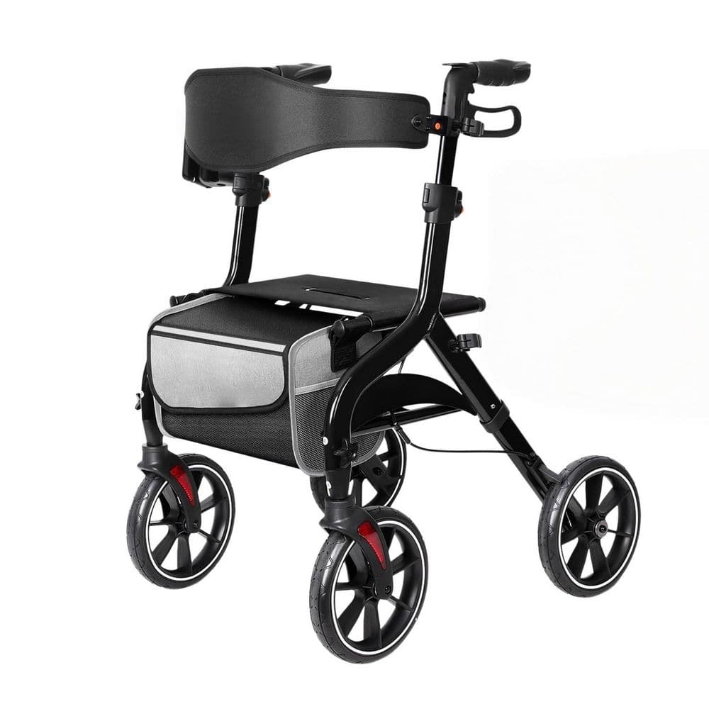 4-Wheel Foldable Seat Walker Rollator in Black, Adjustable Height, 10in All-Terrain Wheels, for Shopping Garden Walking price history on PriceWatchPro