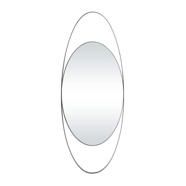 Litton Lane 42 in. x 16 in. Oval Round Framed Black Wall Mirror