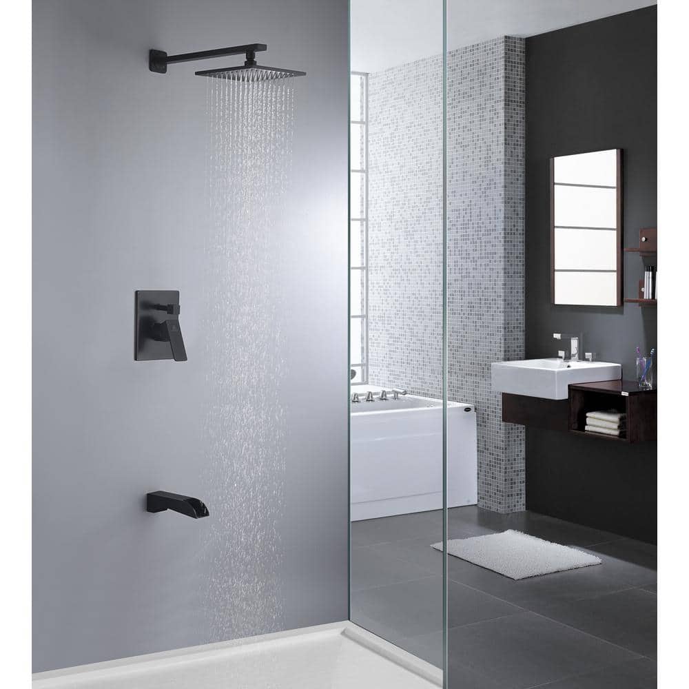 Matte Black Brass Square Wall Mounted Shower Faucet