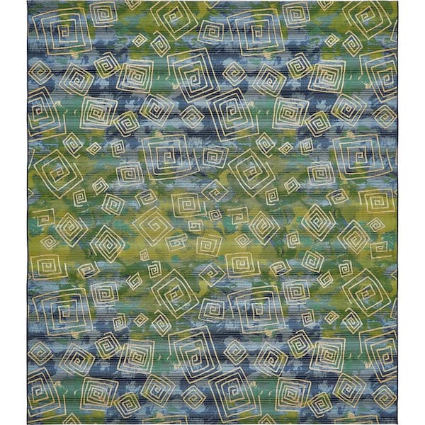 Unique Loom Outdoor Vortex Blue 10' 0 x 12' 0 Area Rug